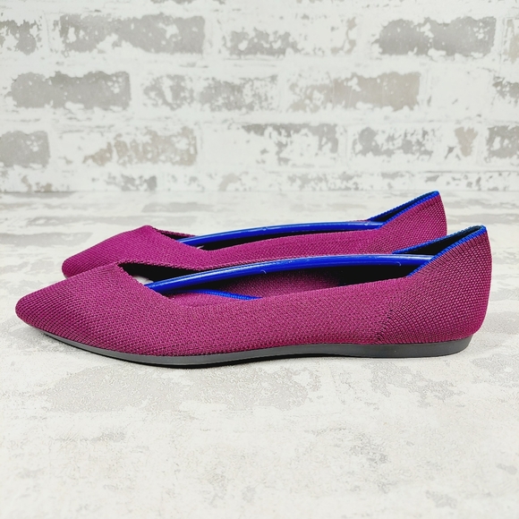 New Rothy's The Flat Fucsia Pink Knit Pointy Toe Slip On Loafers W192